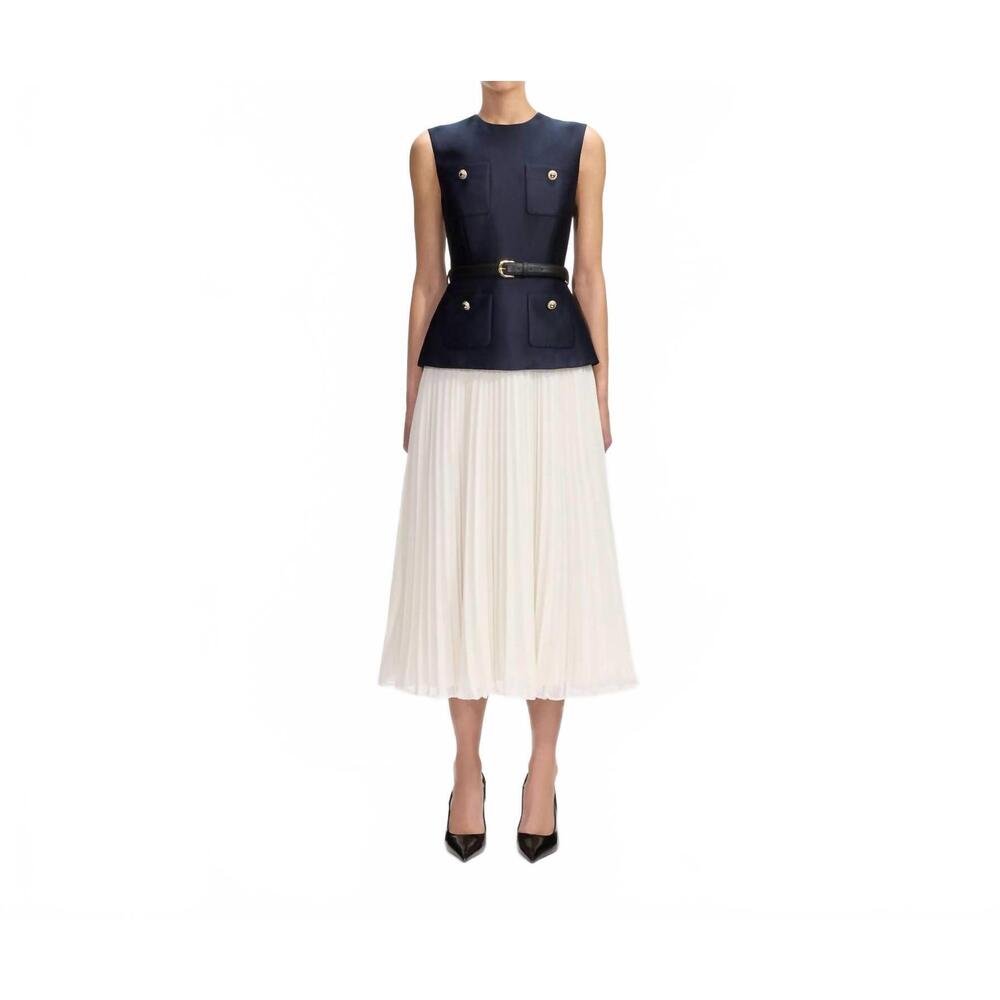 NEW SELF-PORTRAIT taffeta midi dress in navy - Picture 4 of 4